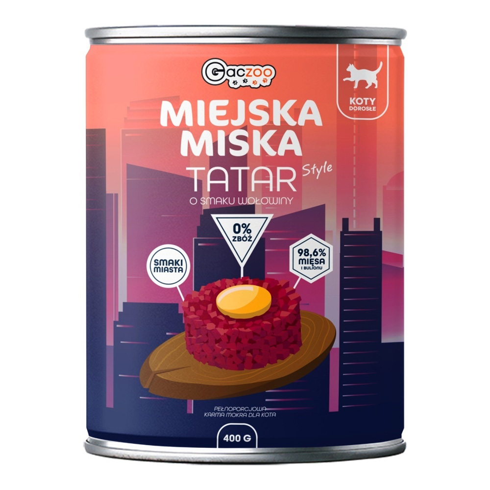 Gaczoo Miejska Miska karma mokra dla kota Tatar wołowy Style 400g